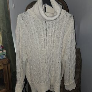 Pilcro Cream Cable Knit Turtleneck Sweater Womens Medium
